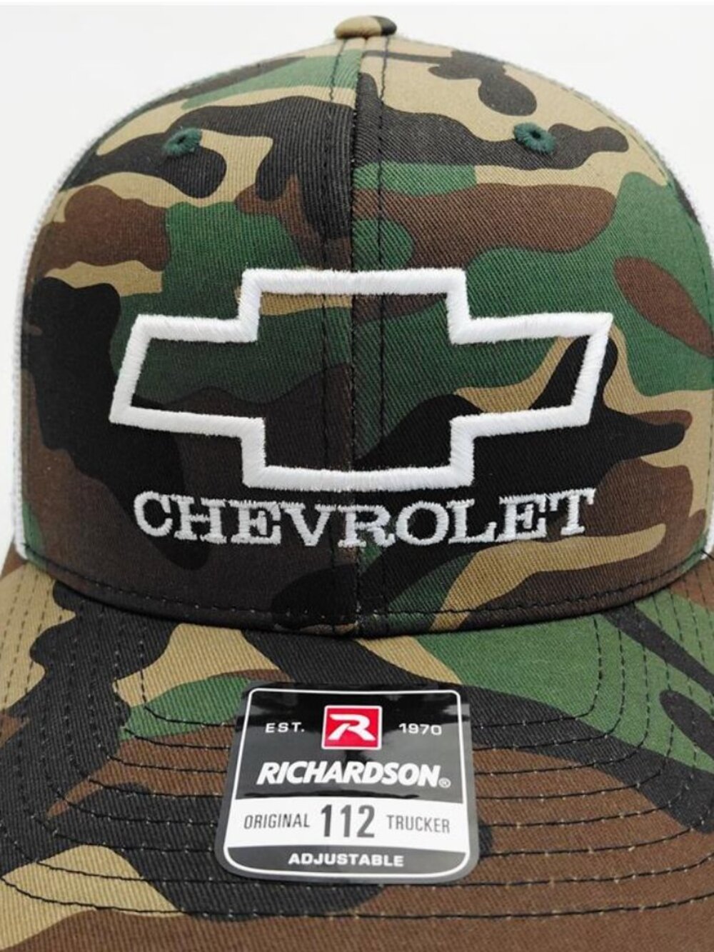 Chevy Bowtie Camo Richardson 112 Hat - USA Embroidered Trucker Cap NEW RARE 80s